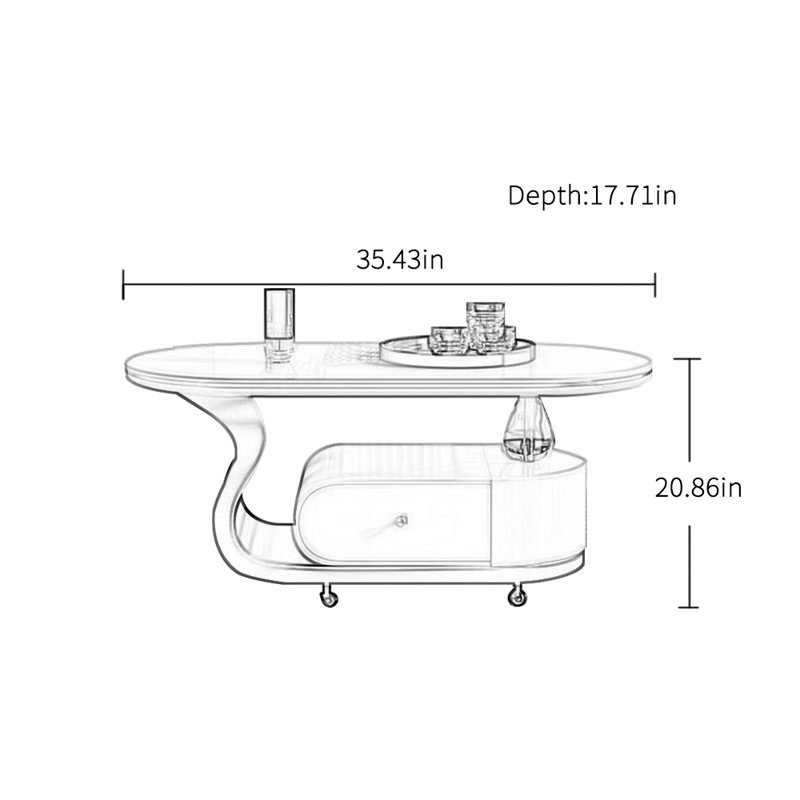 Design léger et luxueux avec table basse à roulettes, Doré
