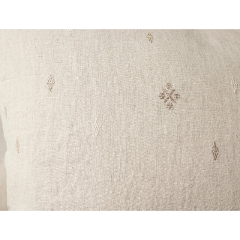 Taie décorative brodée Cambria, Très grand lit, Chambray naturel / brun