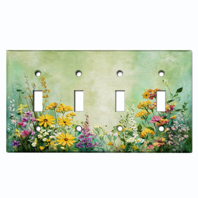 Couvercle de plaque d'interrupteur en métal; Bascule 4 bandes US standard - Fleurs rustiques