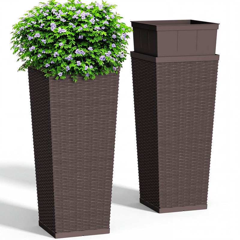 2-Piece Tapered Planter Box Set, 29.9" H x 13.1" W, Brown