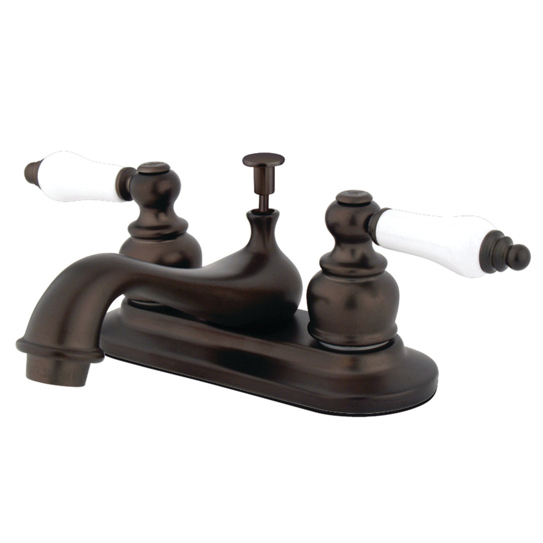 Kingston Brass Restoration Two-Handle 3-Hole Deck Mount 4" Centerset Bathroom Faucet with Plastic Pop-Up Kingston Brass 