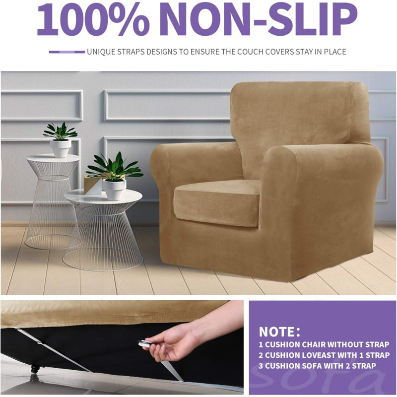 Housse pour canapé à coussins carrés/rectangulaires, Velours havane, H 71 po x l 91 po x P 4,61 po
