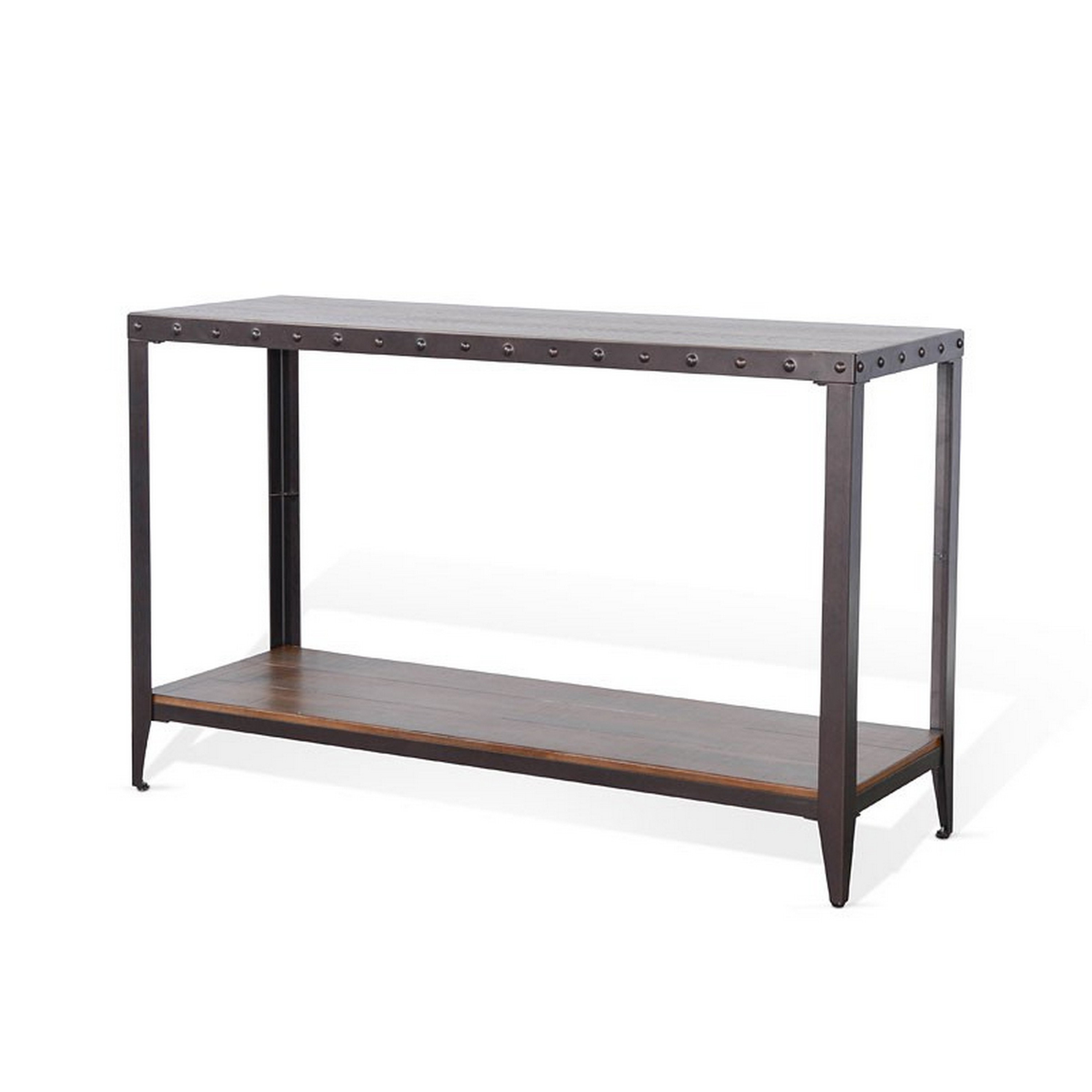 Benjara Ayka Sofa Table w Shelf, Nailhead Accent, 48 Inch Rectangular ...