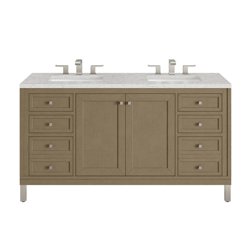 Chicago 60'' W Double Vanity, Charcoal Soapstone, 8" Widespread, Walnut Whisper