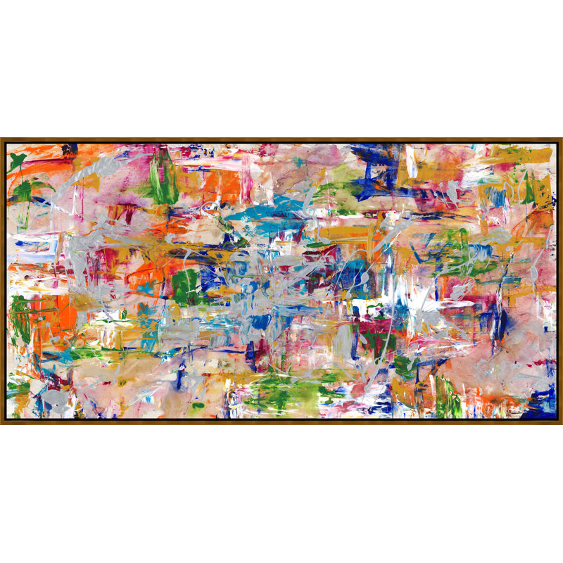 «Color Shaker I» par Danielle Davis, peinture sur toile à cadre flottant, H 37,75 po x l 73,75 po, Couche de verre