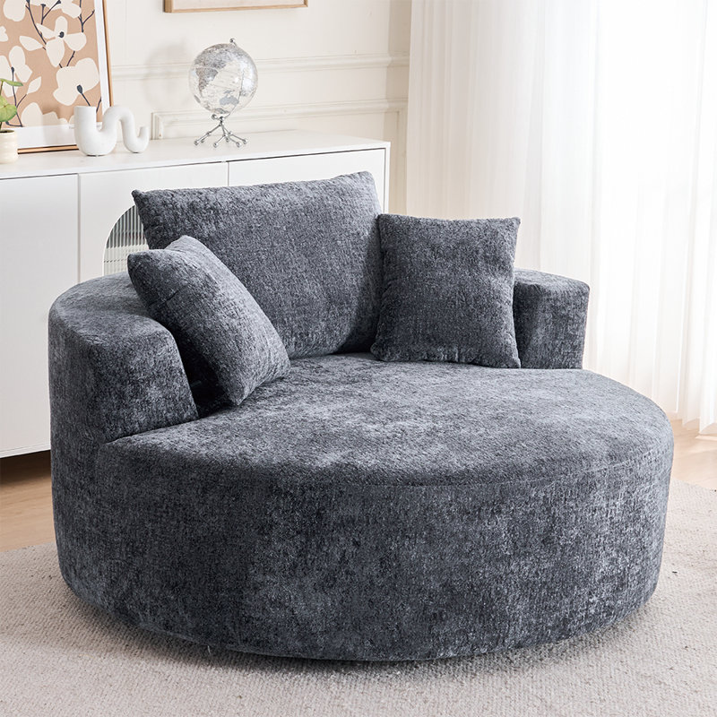 Boneless 360 Swivel Chenille Barrel Chair couch for living room Soft Oversized Bean Bag Chair Chenille Deep And Wide Seat Round Cloud Couch Memory Foam Filling Lazy Sofa For Indoor,Outdoor