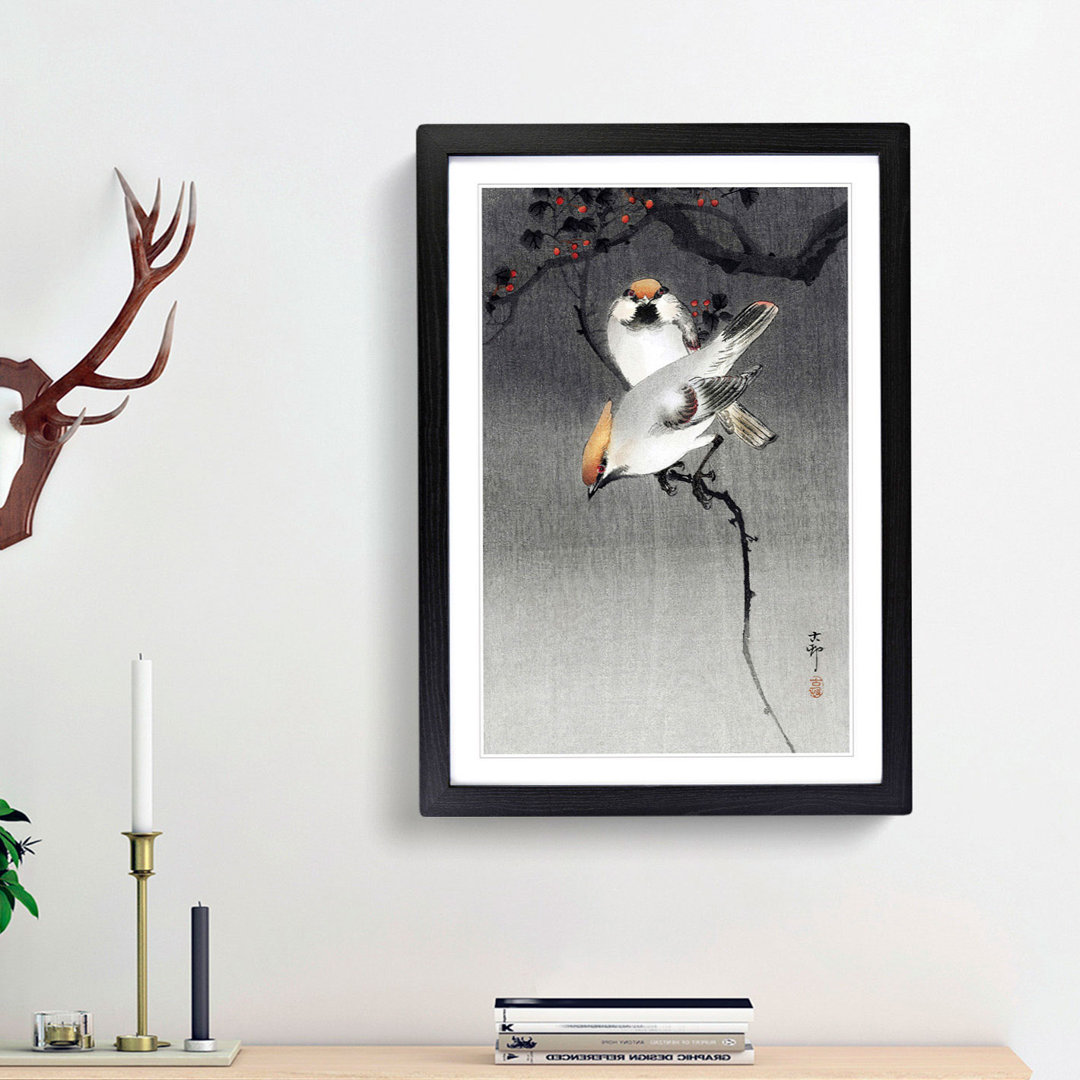 Bohemian Waxwing Birds by Ohara Koson - Framed Print