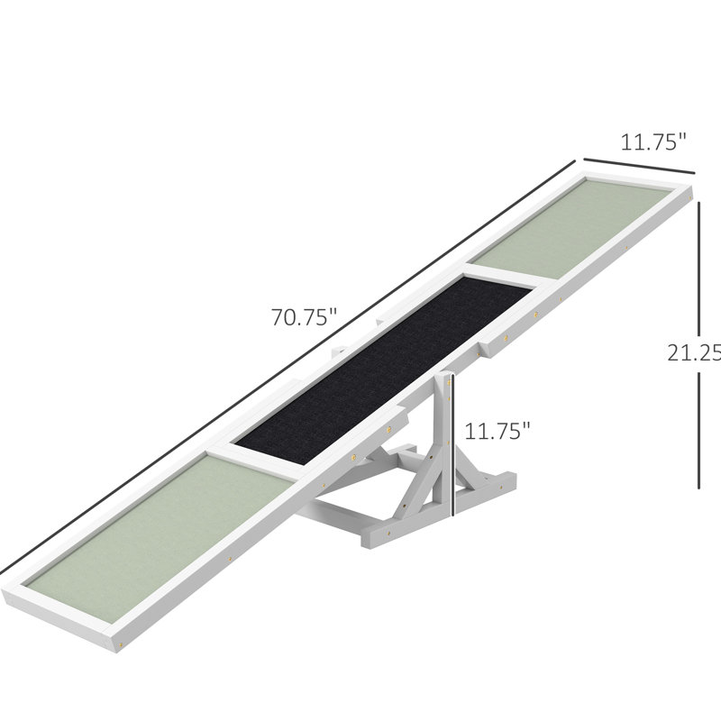 Balançoire pour chien en bois pour agilité - L 72,82 po x l 11,69 po, blanc