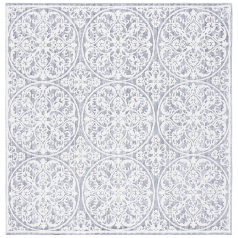 Adelaida Ikat Gray/Ivory Area Rug, Square 6'7"