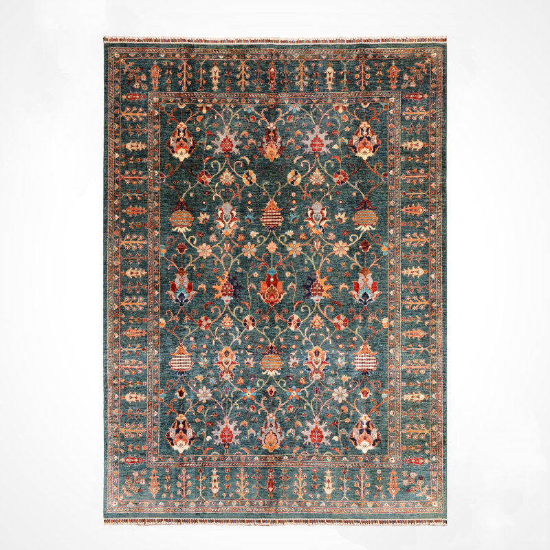 Tapis vert en laine et coton noué à la main Original Original