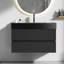 Meuble-lavabo flottant en noyer de 36 pouces avec lavabo en quartz noir mat et tiroirs à fermeture en douceur