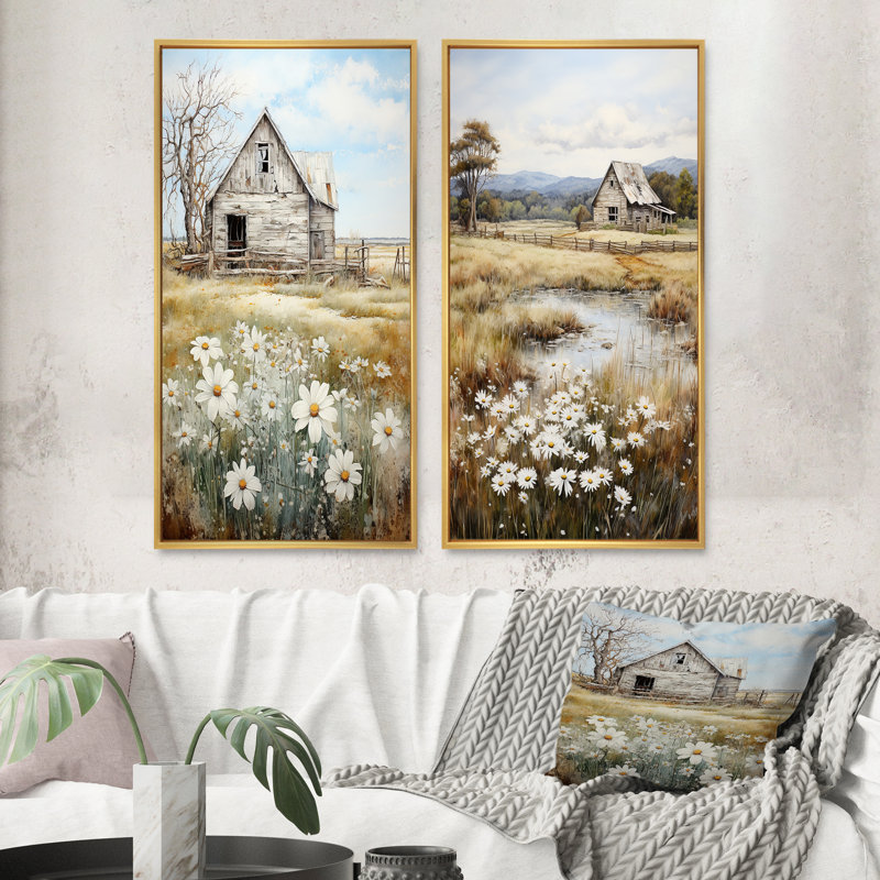 Farmhouse Quiet Retreat II - Ensemble d'art mural de ferme de 2 pièces, Encadrement doré, H 20 po x l 24 po