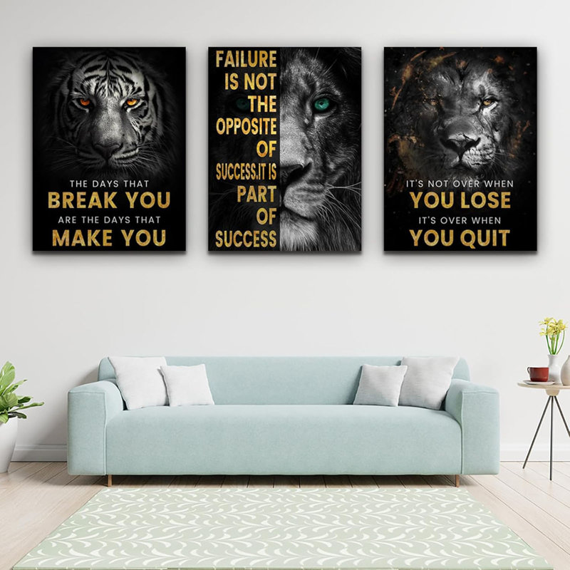 Inspirational Motivational Posters - ensemble d'art sur toile encadré pour le bureau, le salon, la chambre à coucher - (l 36 po x H 16 po)