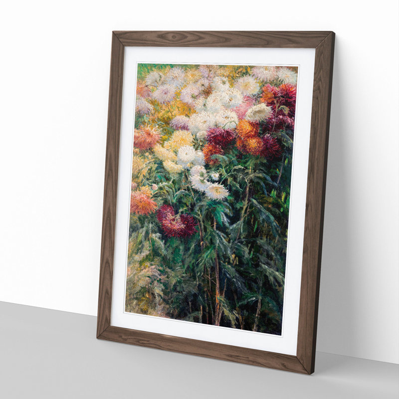 Chrysanthemums by Gustave Caillebotte - Picture Frame Painting, Walnut Framed, 36cm H x 27cm W x 2cm D
