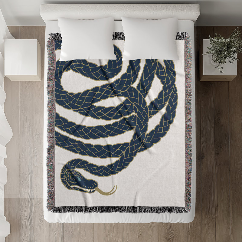 Jeté en mélange de coton Spiga Snake, Bleu, L 60 po x l 50 po