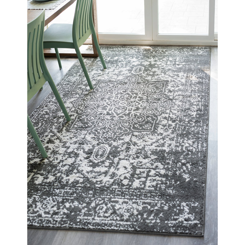Tapis oriental gris foncé Edelie, Rectangle 6 pi 1 po x 9 pi