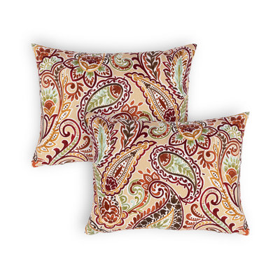 Paisley Floral Pattern Set of Two 13" x 18" Pillows Filled with 100% White Polyester