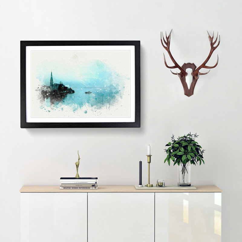 Boat in Hallstatt Austria in Abstract - Picture Frame Graphic Art Print, 48cm H x 65cm W x 2cm D, Black Framed
