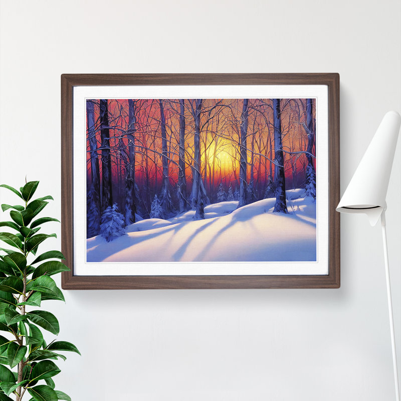 XH1022-10219X Winter Forest Sunset Vol.1 - Single Picture Frame Print, 34cm H x 46cm W x 2cm D, Walnut Framed