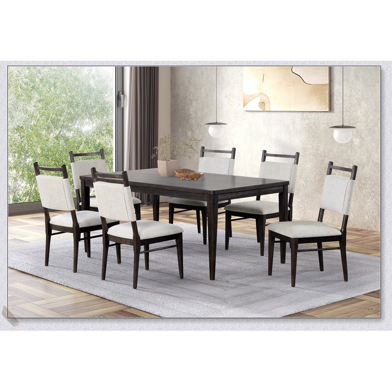 Ensemble de salle à manger 7 pièces en bois de noyer foncé avec 6 chaises d'appoint pour une cuisine et une salle à manger modernes, durables et élégantes