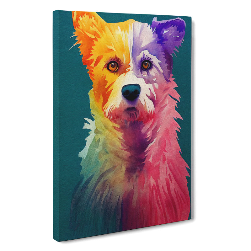 Colourful Dog No.4 - Print, Wrapped Canvas, 50cm H x 35cm W x 3cm D, No Matte