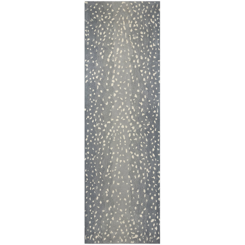 Woodland Animal Print Handmade Tufted Wool Gray/Blue Area Rug, Runner 2'6" x 12'