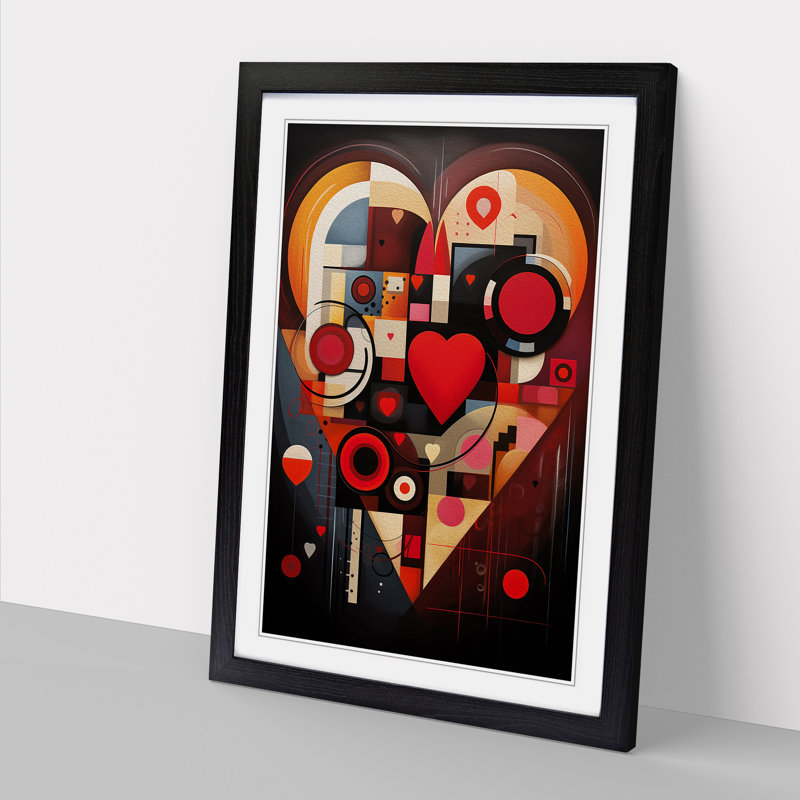 Love He Constructivism No.2 - Single Picture Frame Print on Wood, 64cm H x 46cm W x 2cm D, Black Framed, Black