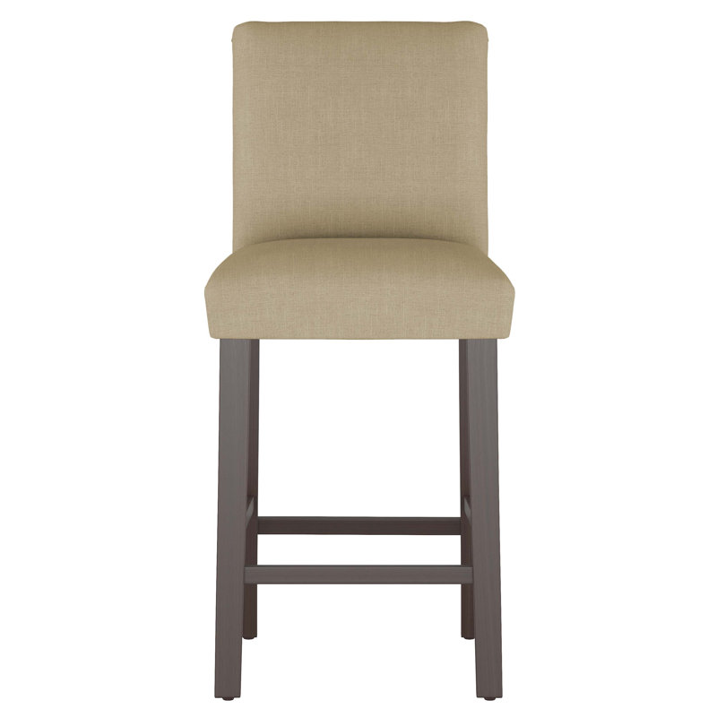 Tabouret de bar et de comptoir Hadrien, Tabouret de bar (siège d'une hauteur de 31 po), Lin texturé naturel Zuma, Bois noir
