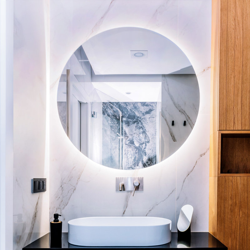 Round Mirror With Lighting LED – Neutral White - Bathroom Living room Illuminated Glamour Mirror, 80cm H x 80cm W