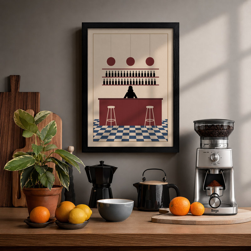 Bar Interior Art Deco - Framed Print, A4 - 29.7 x 21.0 cm, Black
