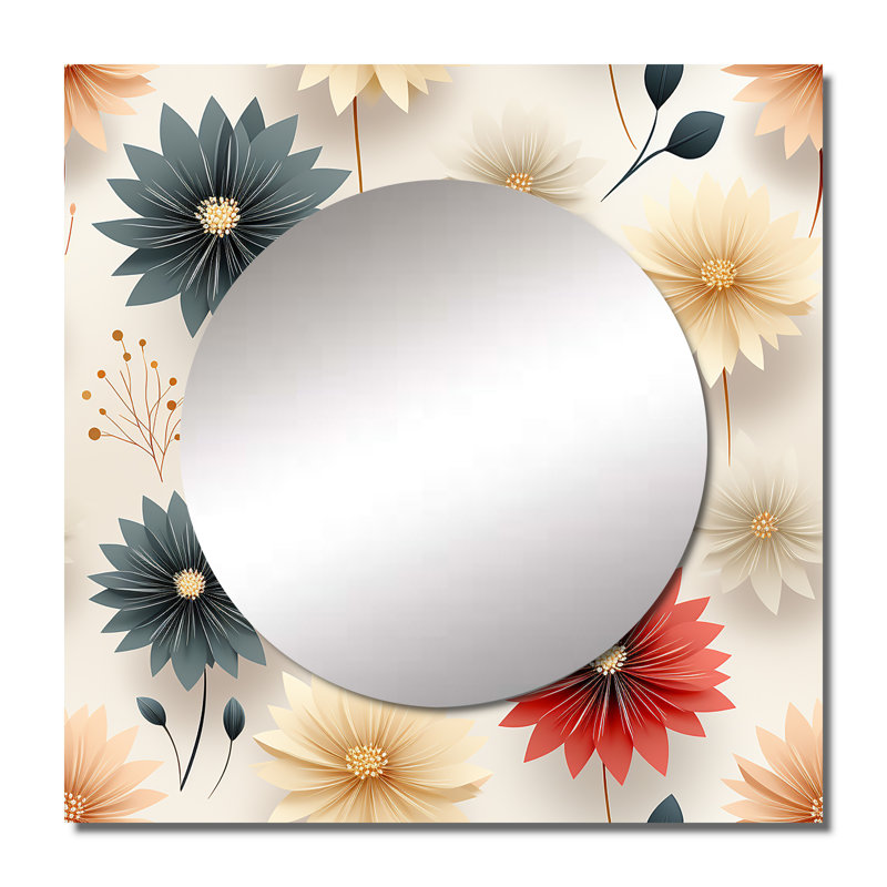 Motif d'œillets de fleurs de mandalas - miroir carré floral pour décoration murale, 36 po x 36 po