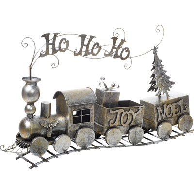 Elegant Metal Silver Train Decorative Sculpture - Perfect for Christmas Tabletop Decor, Indoor Use, and Gift Giving - A Unique Hostess Gift for the Holiday Season - Stunning Gold Accents