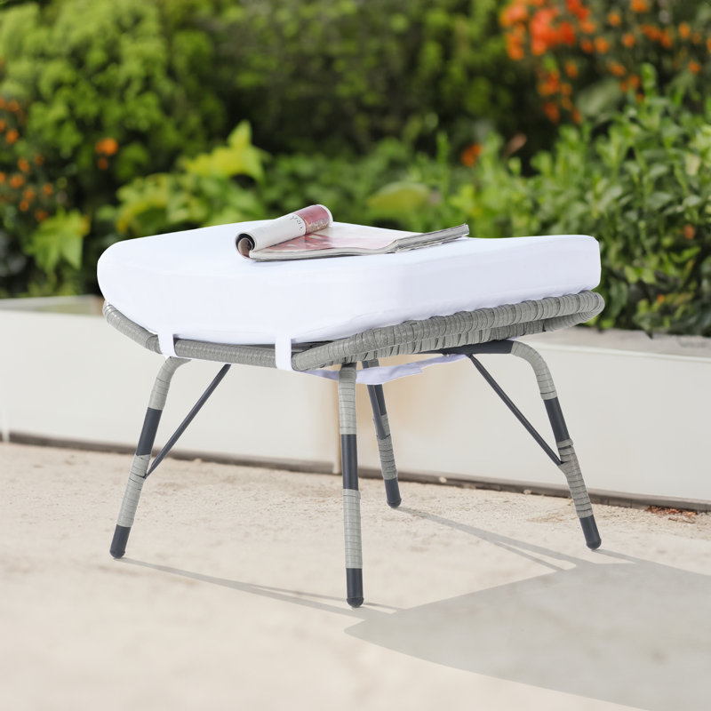 Repose-pieds d'extérieur avec coussin Sunbrella® Kluss, Gris, Blanc