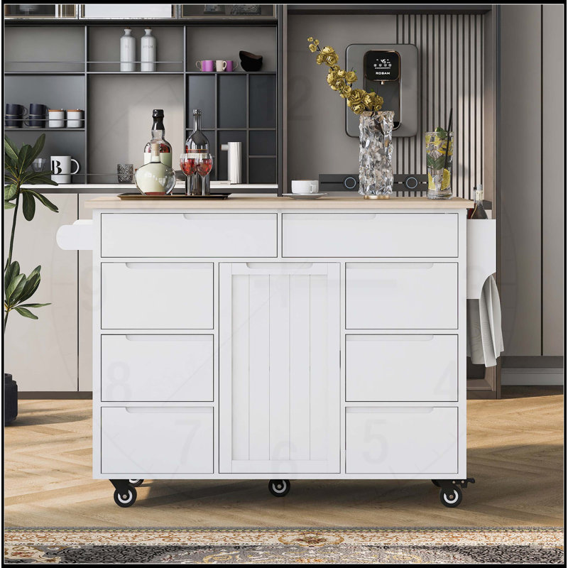 Chariot de cuisine polyvalent avec beaucoup de rangement et une mobilité fluide, Blanc