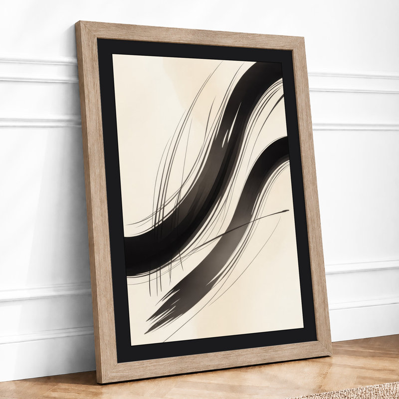 Flowing Lines In Ink Minimalist - Print, A2 - 59.4 x 42.0 cm, Oak
