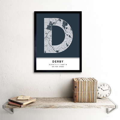 Derby City Map Derby Navy by Wee Blue Coo - Single Picture Frame Typography