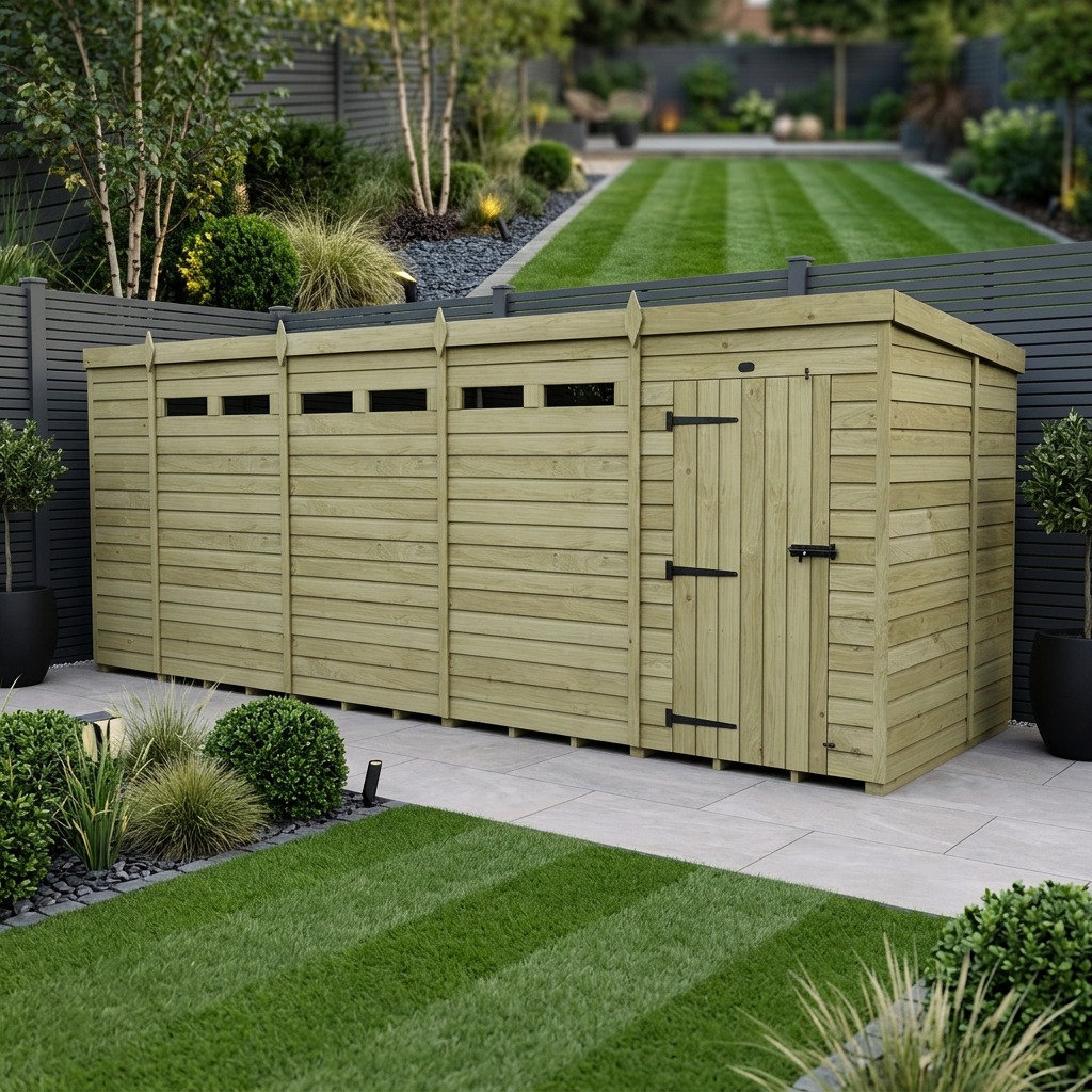 Total Sheds 18ft x 7ft Security Pent Shed - Heavy-Duty Hasp Staple Anti-Tamper - Pressure Treated Timber - UK Manufactured