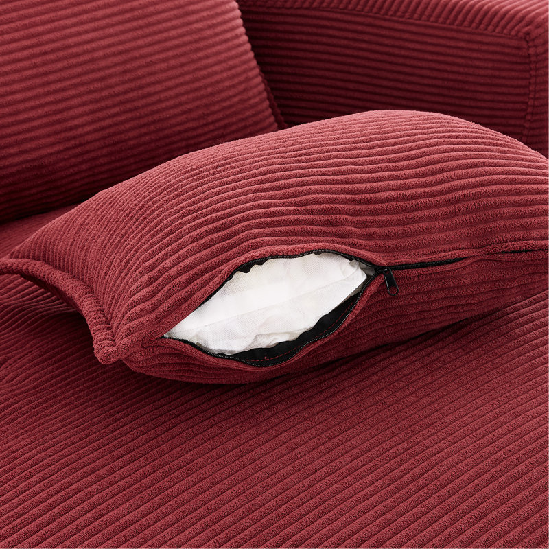 Fauteuil pivotant rond rouge à 360° avec coussin double couche, oreiller de soutien, mécanisme silencieux, revêtement en velours côtelé pour une sieste au bureau. Profondeur d'assise de 96,5 cm (38 pouces), 3 coussins amovibles, inclinaison douce.