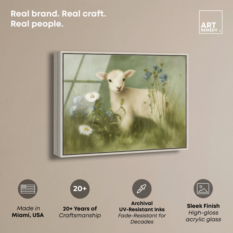 «Cornflower Lamb II», reproduction d'art acrylique encadrée par Art Remedy, cadre argenté, 20 x 16, H 21 po x l 17 po