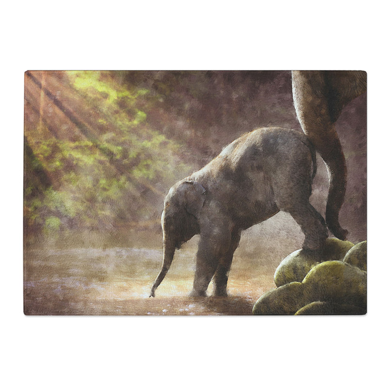 Tempered Glass Mother Elephant Encouraging Baby Chopping Board, 28.5 cm x 39 cm