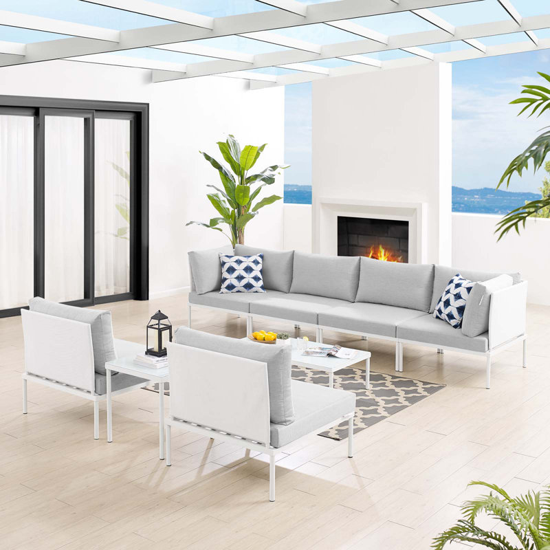 Ensemble de canapé modulaire d'extérieur en aluminium 8 pièces Sunbrella Harmony par Modway, gris