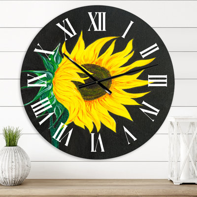 Tournesol sur fond noir - Horloge murale traditionnelle