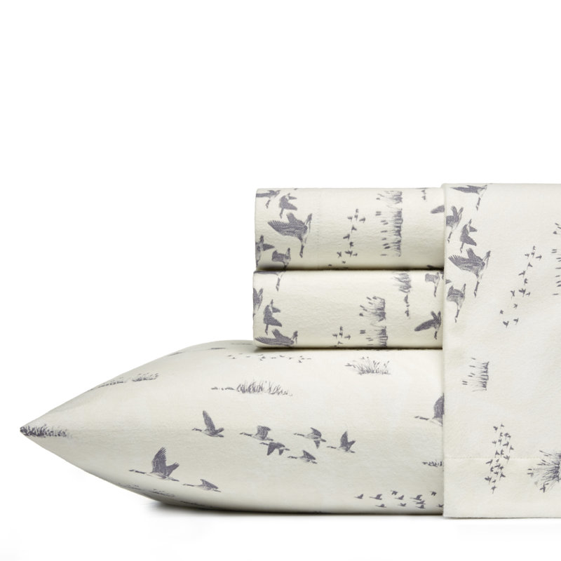 Ensemble de draps 100% coton 200 fils, Ensemble de draps pour grand lit avec 2 taies d'or, Pré des oies