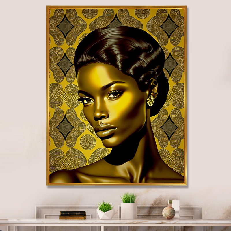 «Elwin Beautiful Retro African American Model V», reproduction sur toile, H 44 po x l 34 po x P 1,5 po, Cadre flottant doré