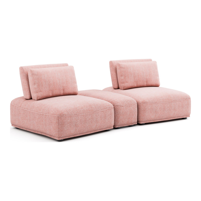 Aukeem 3 - Piece Upholstered Sectional, Pink Polyester