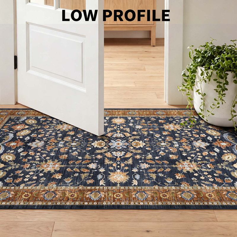 Tapis floral rétro vieilli, Bleu tangerine, 10 x 13 pi