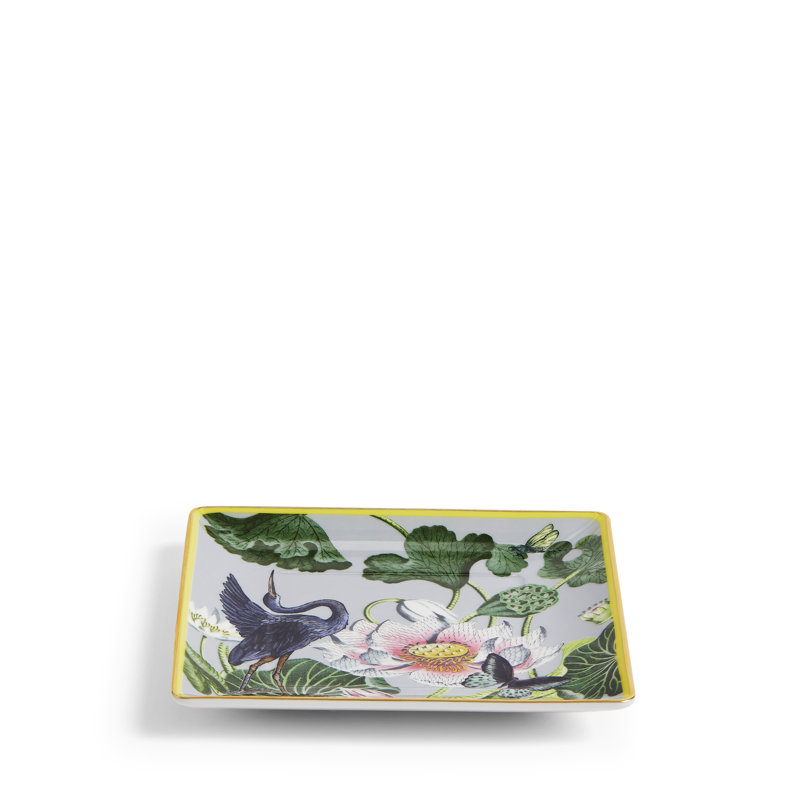 Wonderlust Waterlily Square Bone China Tray with Gold Banding