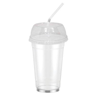 20oz Clear PET Plastic Cups with Wide Hole Dome Lid & Straw: 50 Sets