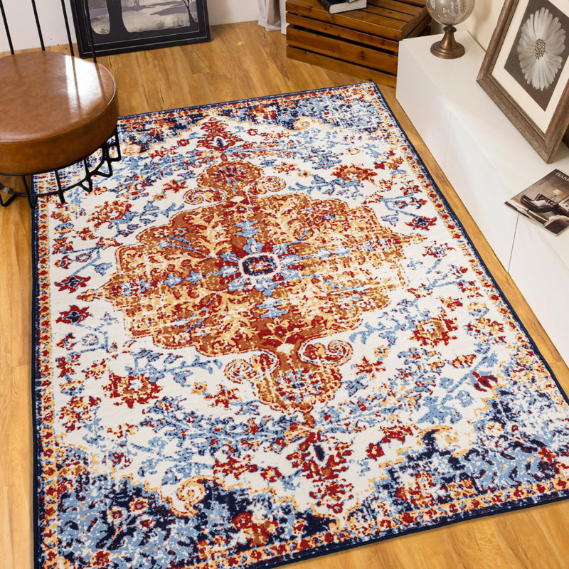 Tapis antidérapant en polyester rétro bohème idéal pour le salon 8 x 10 po