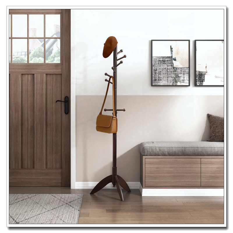 Portemanteau en bois massif, 11 crochets, Marron foncé